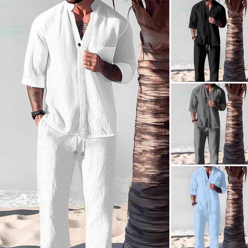 🌿💧Ensemble deux pièces en coton pour hommes : haut et pantalon
