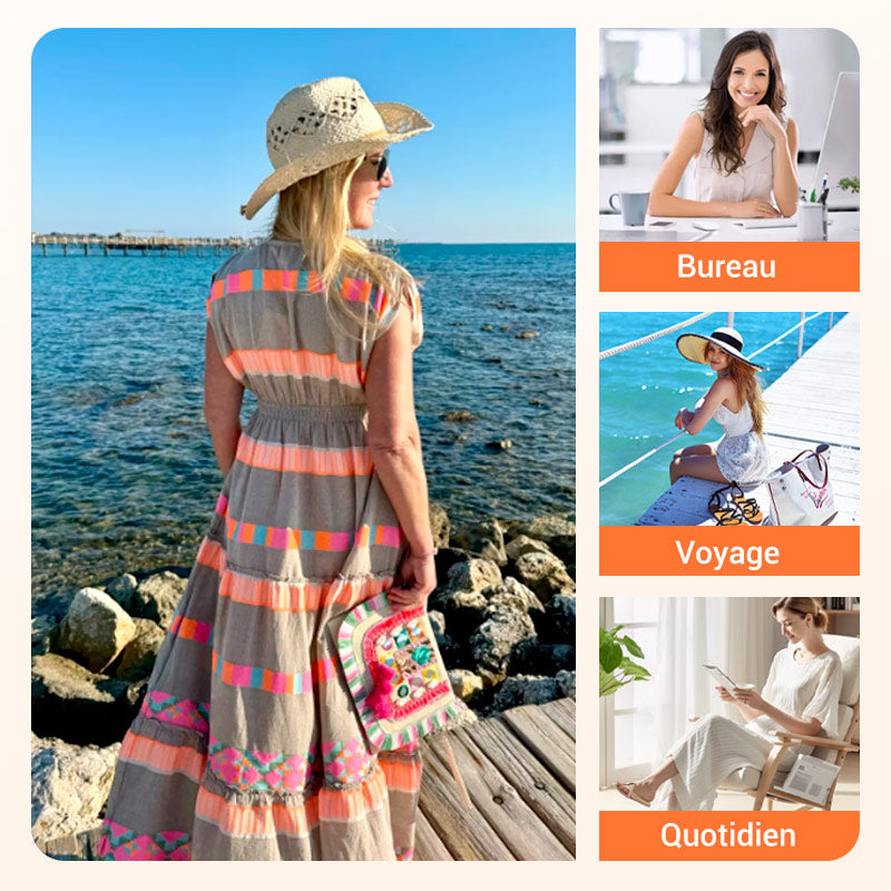 ✨2025 Meilleures ventes💖Robe sans manches à col en V pour femmes, motif vintage à rayures