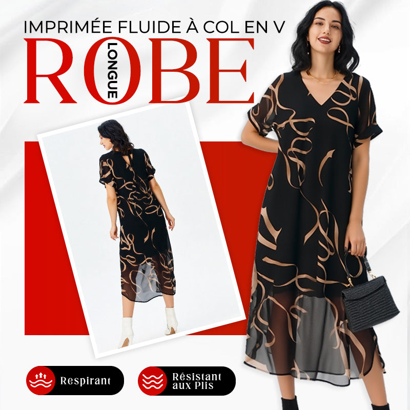 ⏳Spécial limité dans le temps👗Robe longue imprimée fluide à col en V