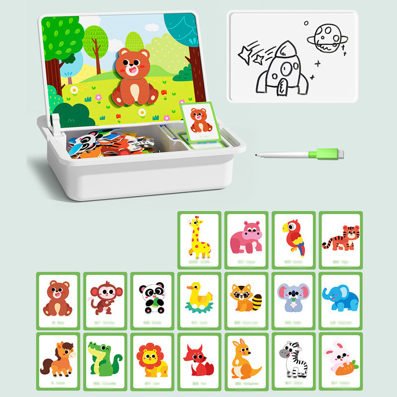 Boîte à puzzle magnétique pour enfants avec jeu et planche à dessi
