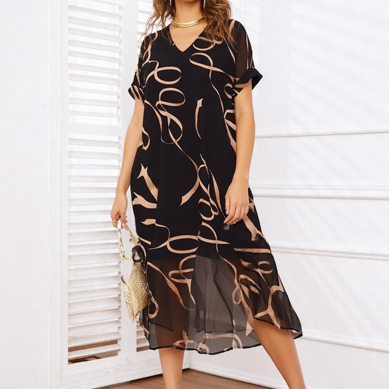⏳Spécial limité dans le temps👗Robe longue imprimée fluide à col en V