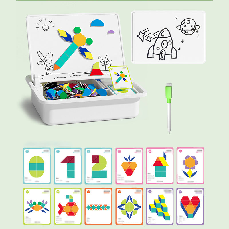 Boîte à puzzle magnétique pour enfants avec jeu et planche à dessi