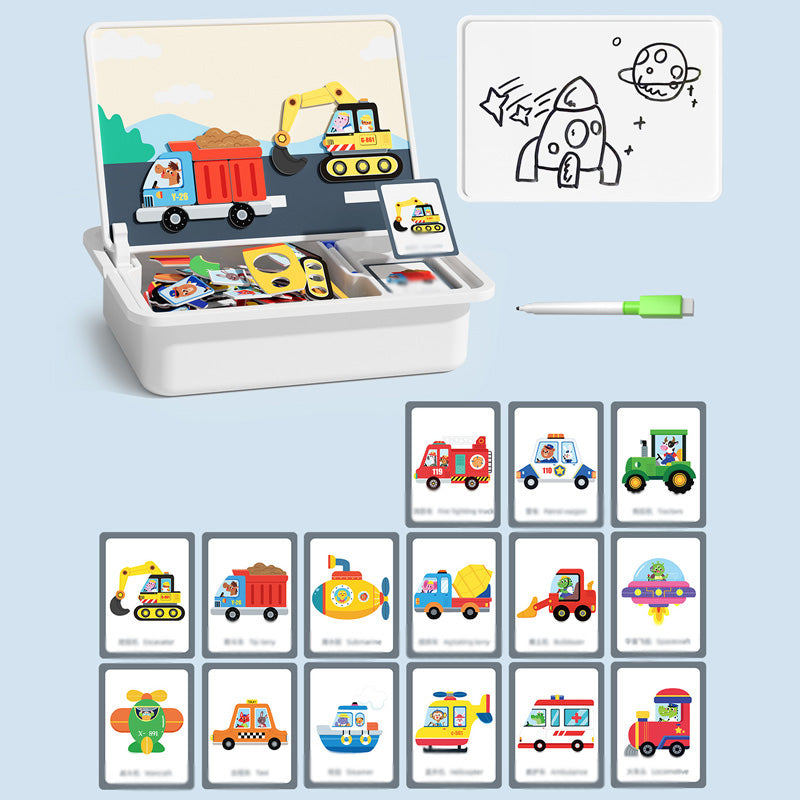 Boîte à puzzle magnétique pour enfants avec jeu et planche à dessi