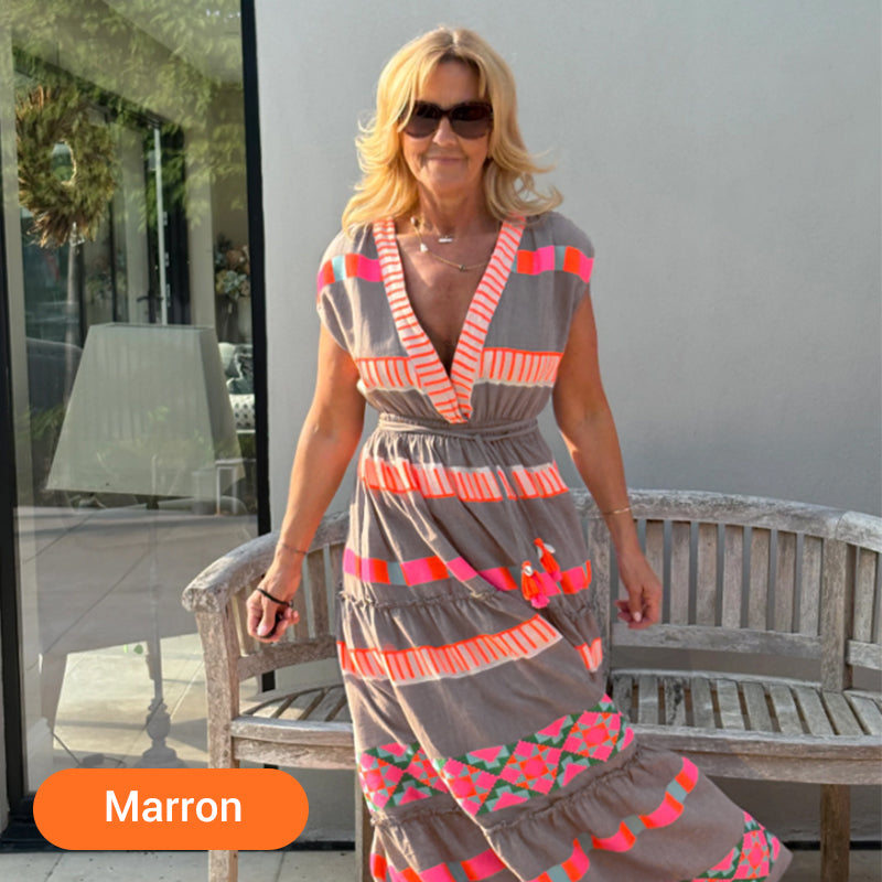 ✨2025 Meilleures ventes💖Robe sans manches à col en V pour femmes, motif vintage à rayures