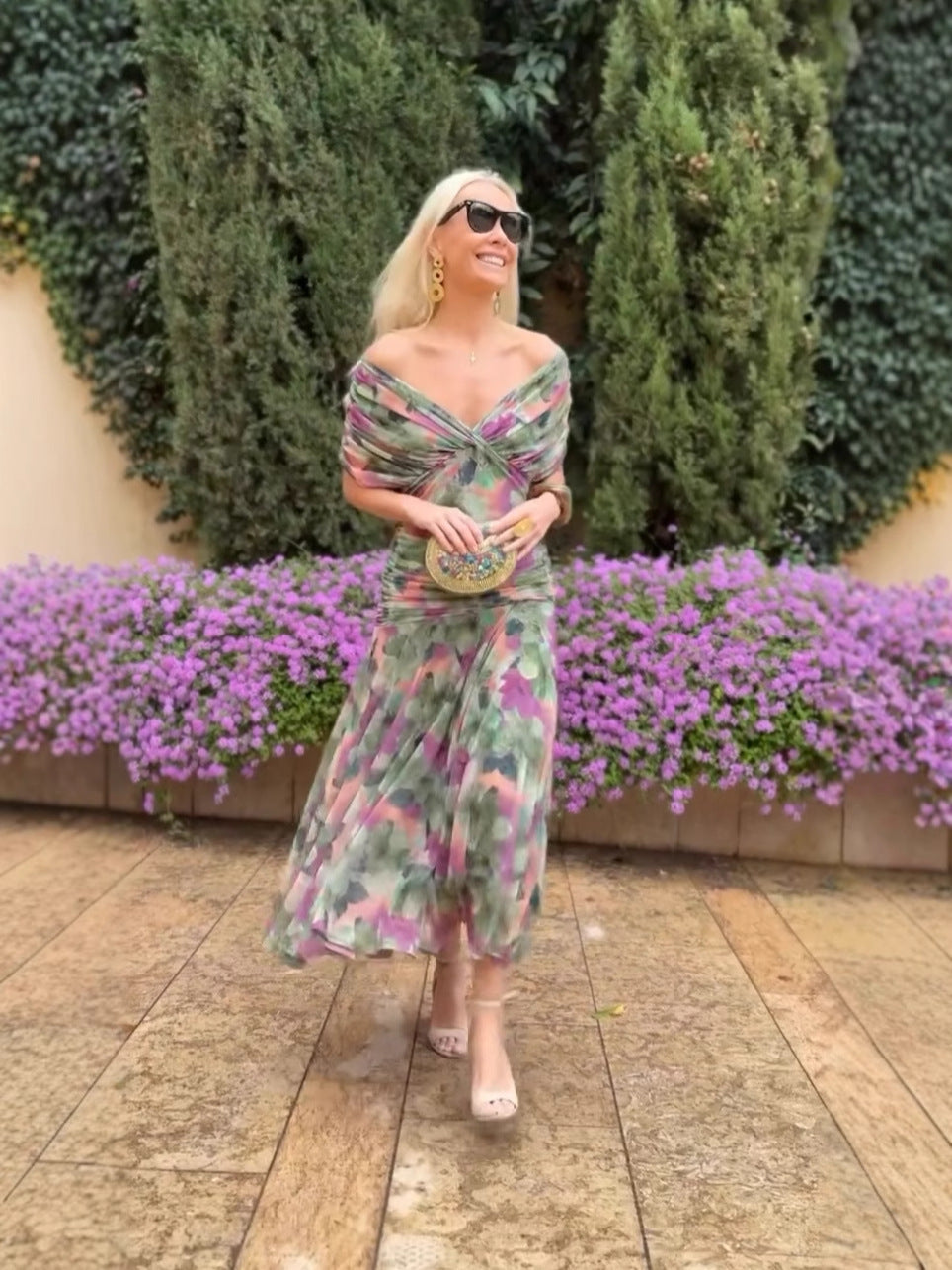 🎁 Vente chaude 50% de réduction 🔥 Robe imprimée à col V hors épaule pour femmes