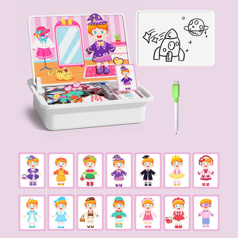 Boîte à puzzle magnétique pour enfants avec jeu et planche à dessi