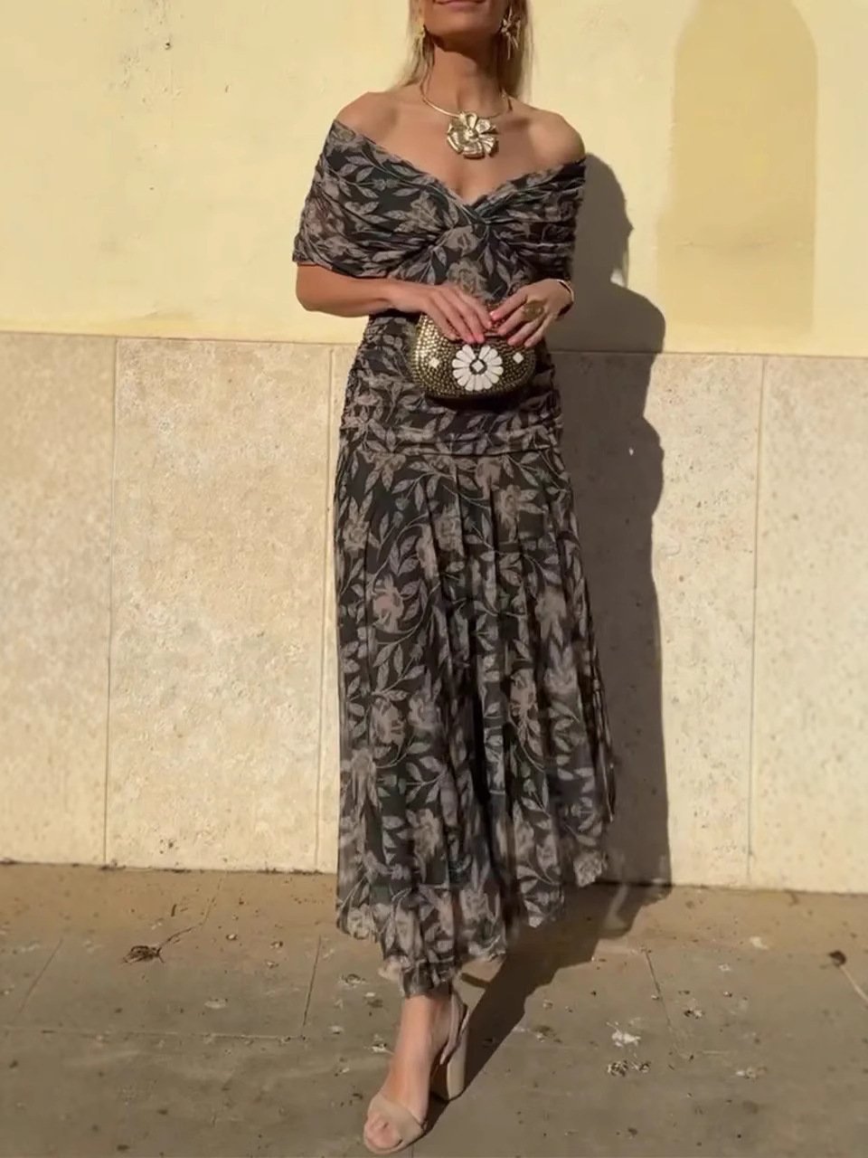🎁 Vente chaude 50% de réduction 🔥 Robe imprimée à col V hors épaule pour femmes
