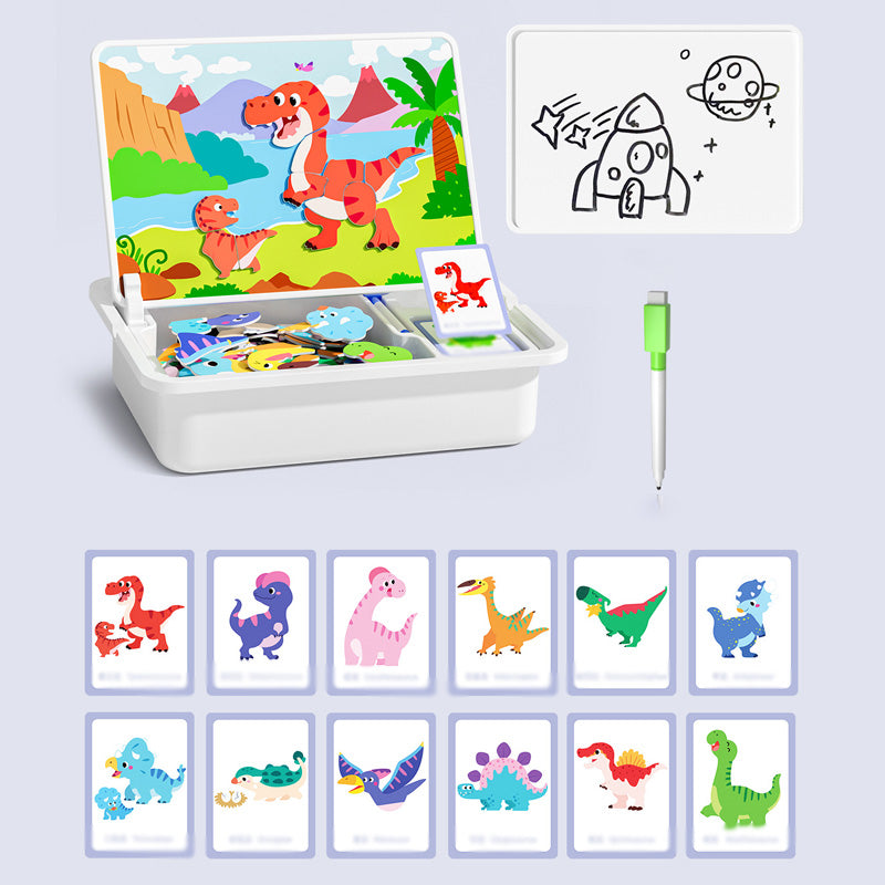 Boîte à puzzle magnétique pour enfants avec jeu et planche à dessi