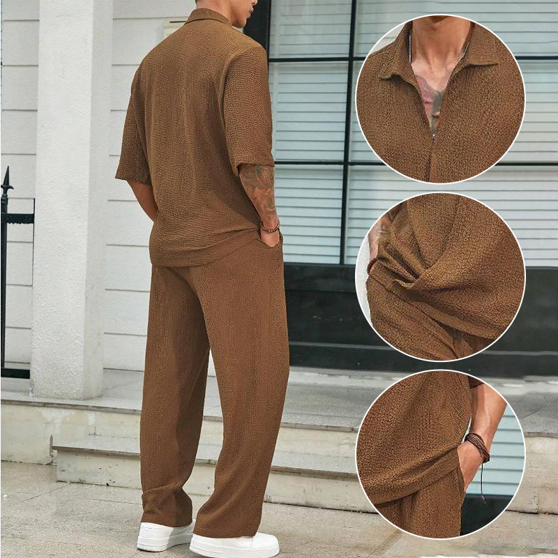 Men's 2 Piece Set - Short Sleeve V-Neck Top and Pants
