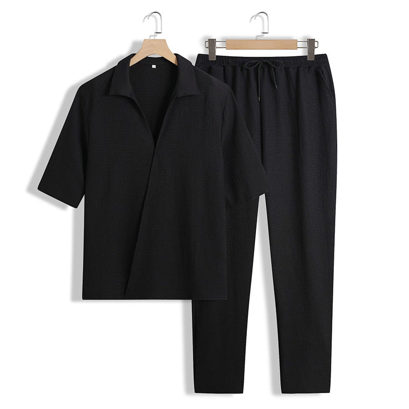 Men's 2 Piece Set - Short Sleeve V-Neck Top and Pants