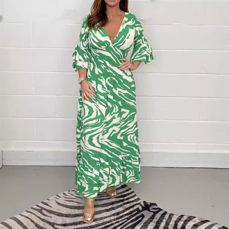 Robe à col en V à rayures zébrées, flatteuse pour la silhouette, en vente😻😻