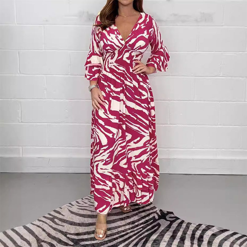 Robe à col en V à rayures zébrées, flatteuse pour la silhouette, en vente😻😻