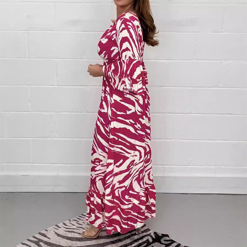 Robe à col en V à rayures zébrées, flatteuse pour la silhouette, en vente😻😻