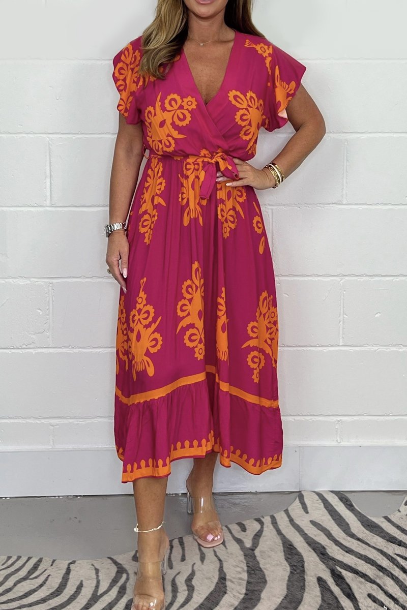 🔥Vente chaude🔥Robe d'été grande taille à manches volantées et col en V po