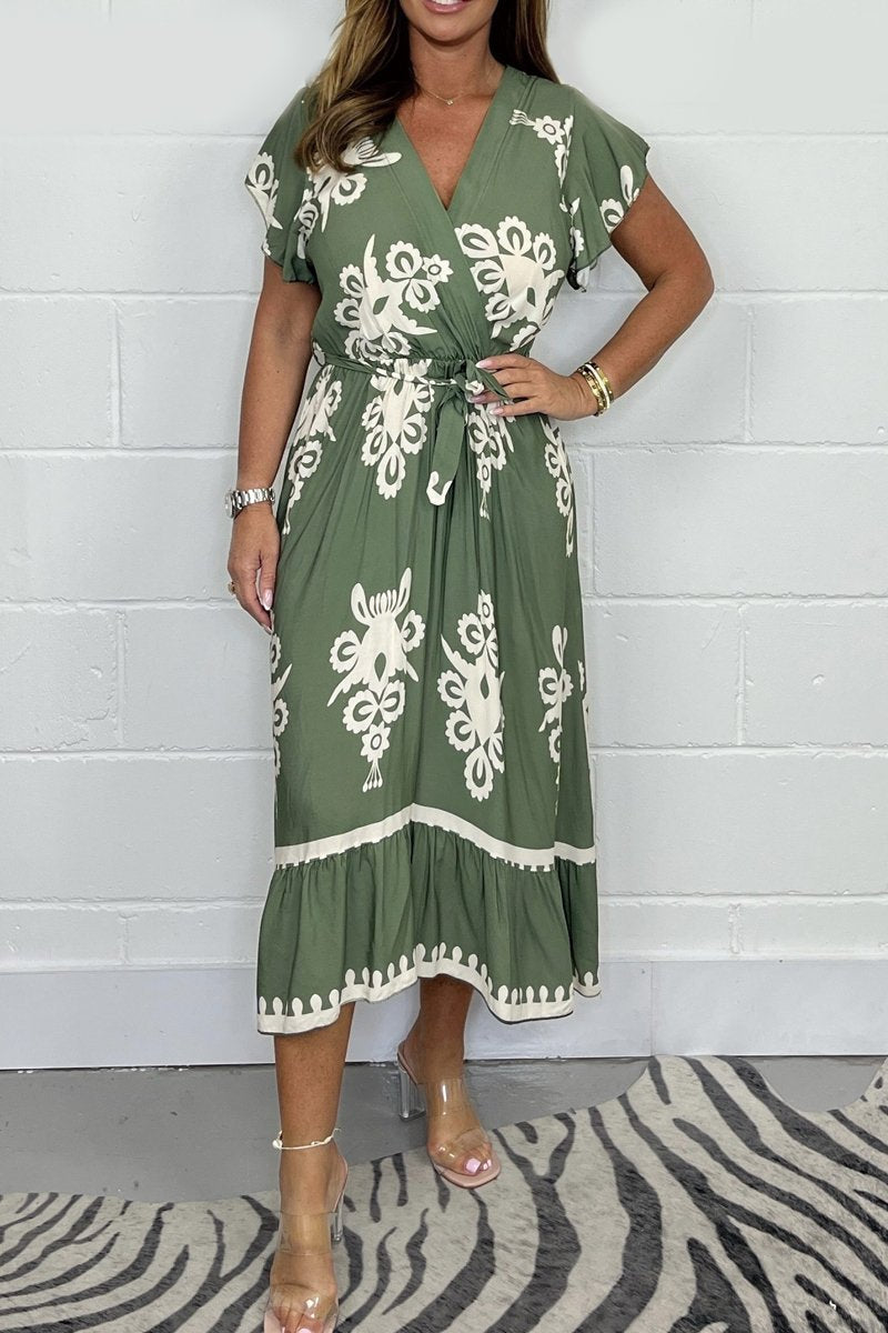 🔥Vente chaude🔥Robe d'été grande taille à manches volantées et col en V po