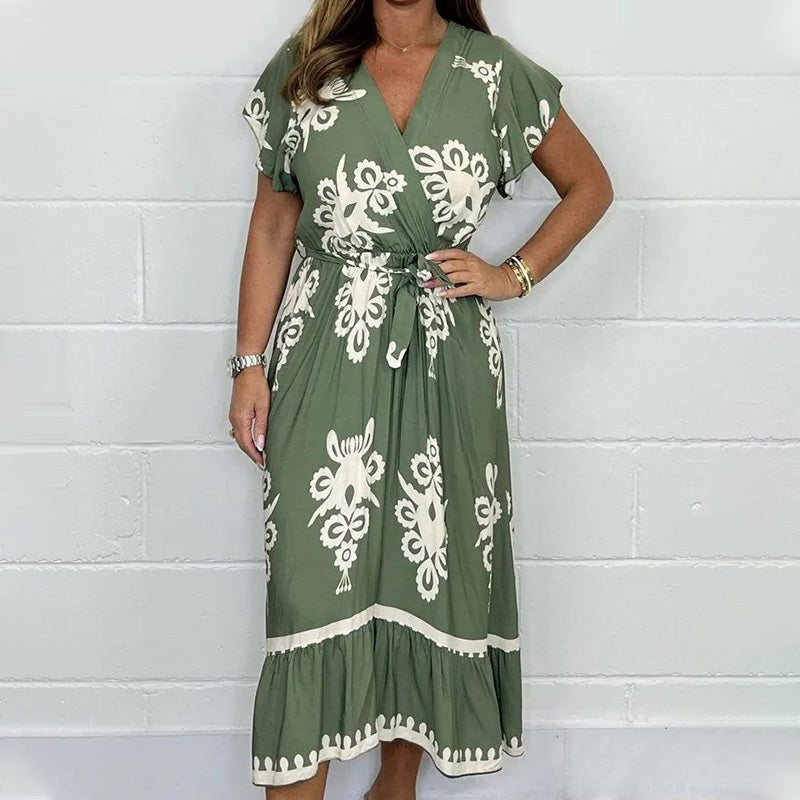 🔥Vente chaude🔥Robe d'été grande taille à manches volantées et col en V po