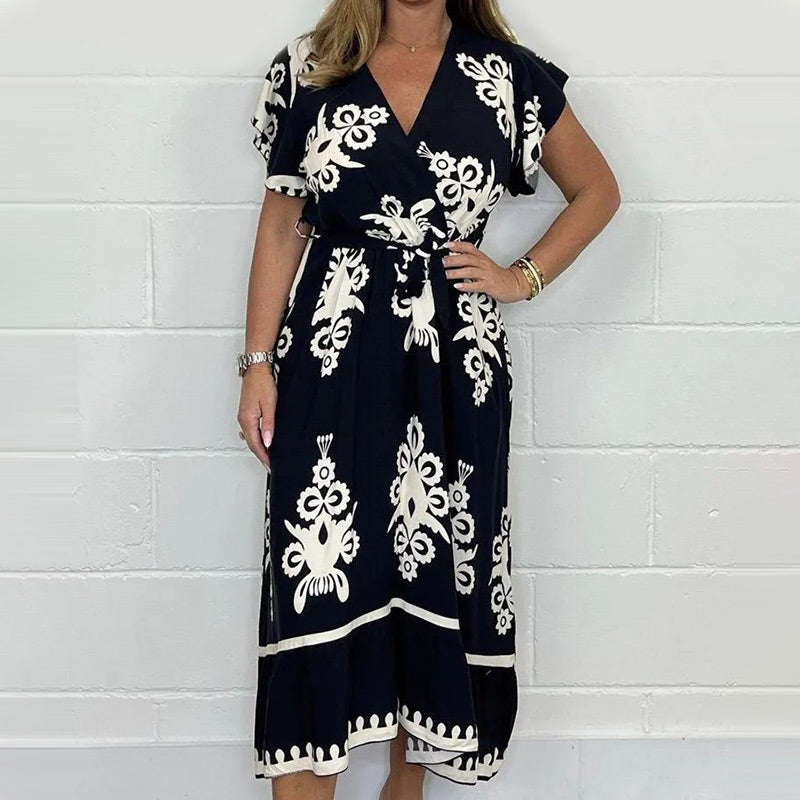 🔥Vente chaude🔥Robe d'été grande taille à manches volantées et col en V po
