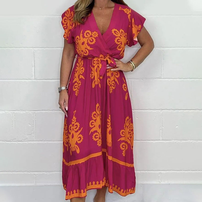 🔥Vente chaude🔥Robe d'été grande taille à manches volantées et col en V po