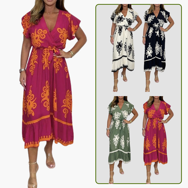 🔥Vente chaude🔥Robe d'été grande taille à manches volantées et col en V po