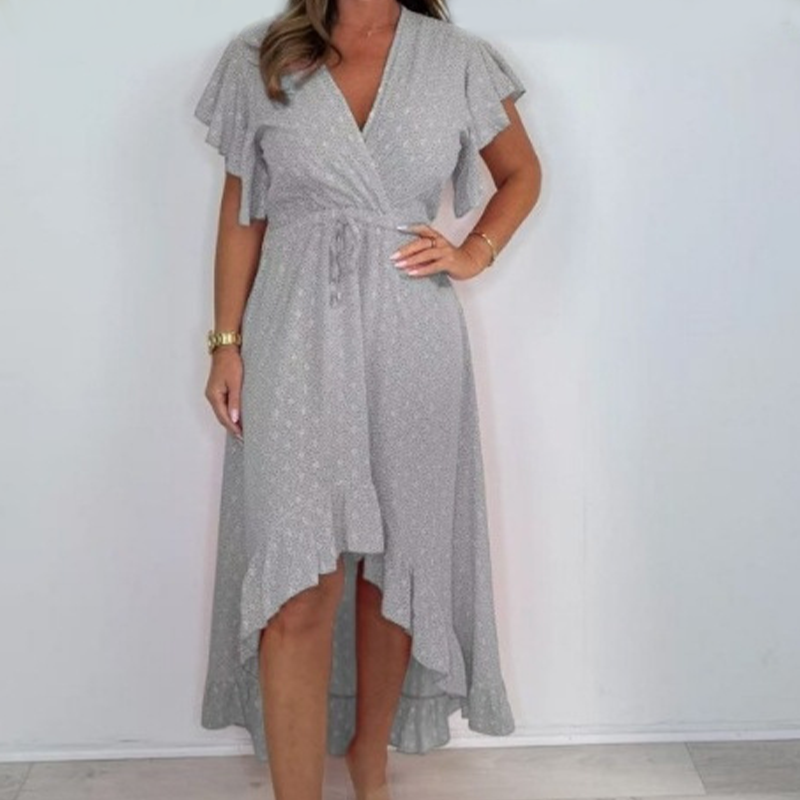 Robe style resort pour femme, col en V, pois, manches à volants
