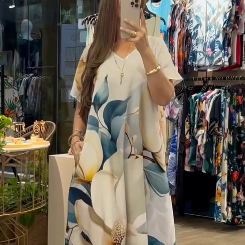 Robes à manches courtes imprimées à col décontractée en V lâche pour femmes