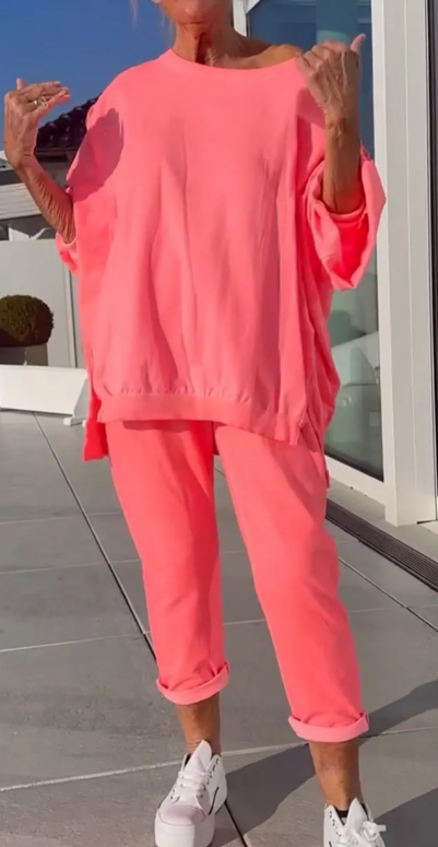 Combinaison de loisir pour femmes à encolure ronde et fendue de couleur fluorescente(🔥55% de réduction)