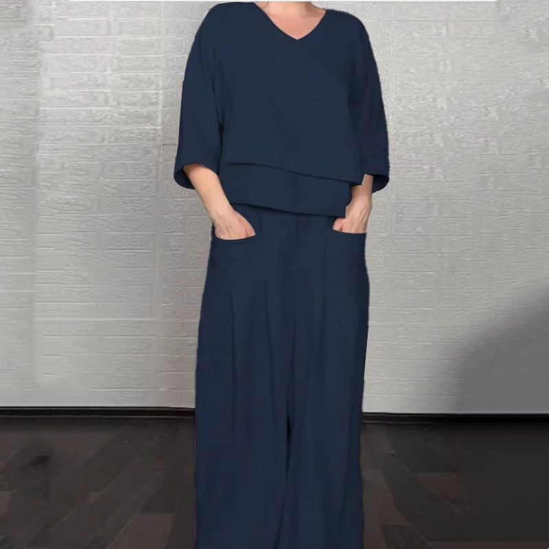🌸Nouvel Arrivée Vente chaude 🔥Costume élégant en coton et lin pour femme (ensemble 2 pièces)
