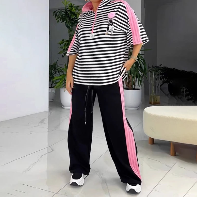 🌴Promotions d'été💗Top et pantalon tendance à rayures pour femmes (ensemble 2 pièces)