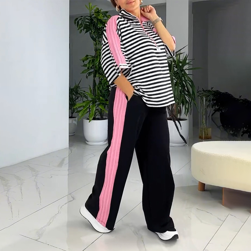 🌴Promotions d'été💗Top et pantalon tendance à rayures pour femmes (ensemble 2 pièces)