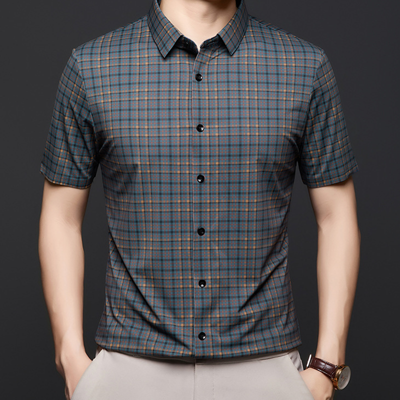 Chemise à carreaux décontractée à manches courtes pour hommes (55 % de réduction)