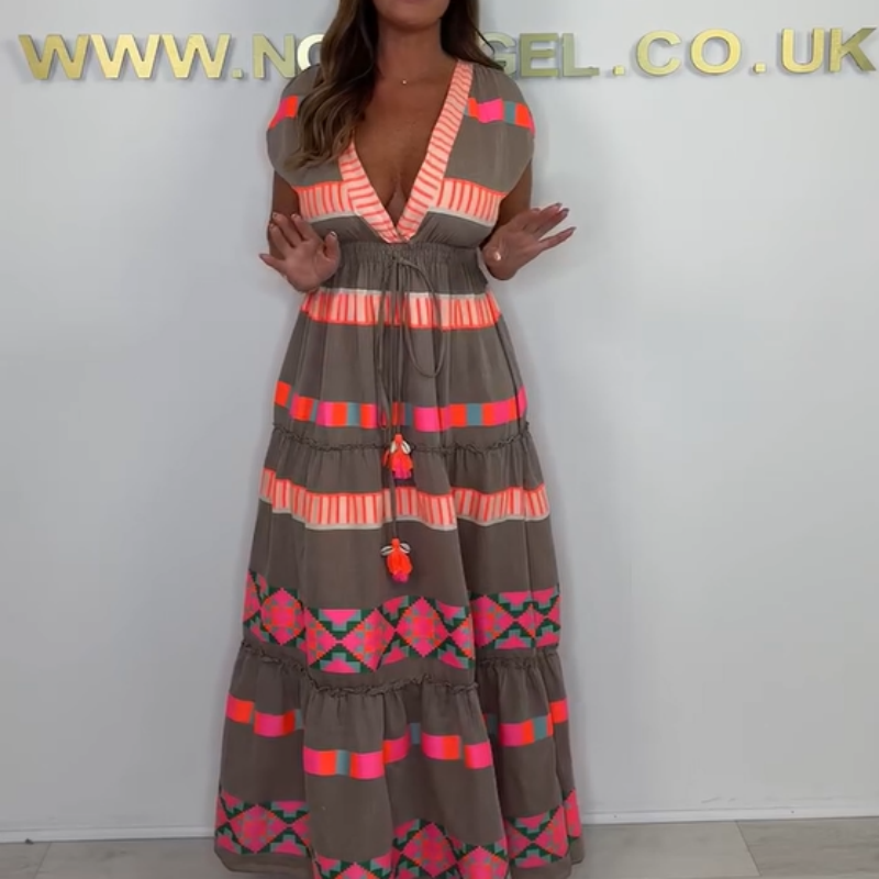 ✨2025 Meilleures ventes💖Robe sans manches à col en V pour femmes, motif vintage à rayures