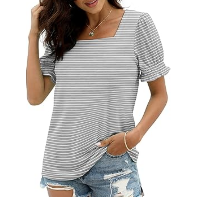 T-shirt femme à col carré et imprimé à rayures