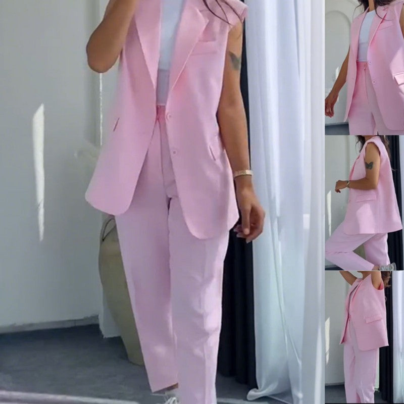 🔥50% de réduction💖 Blazer élégant sans manches et pantalon à taille haute pour femmes