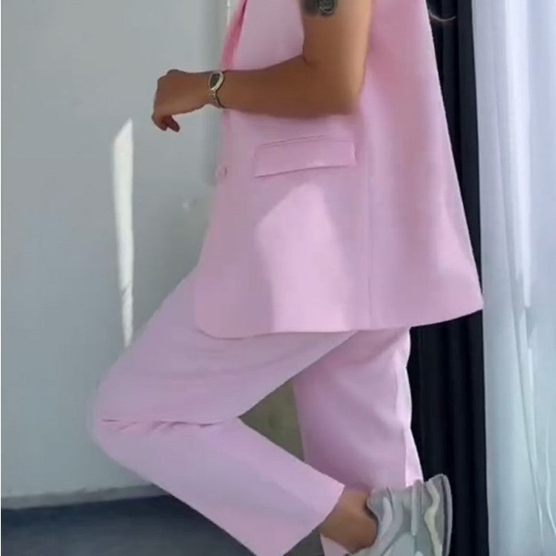 🔥50% de réduction💖 Blazer élégant sans manches et pantalon à taille haute pour femmes