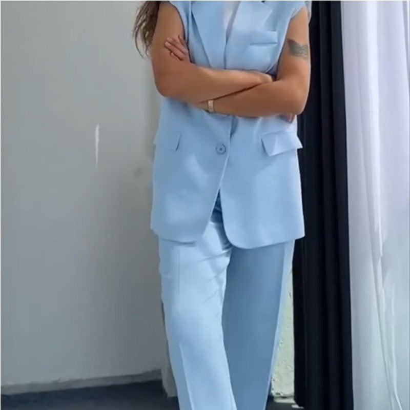 🔥50% de réduction💖 Blazer élégant sans manches et pantalon à taille haute pour femmes