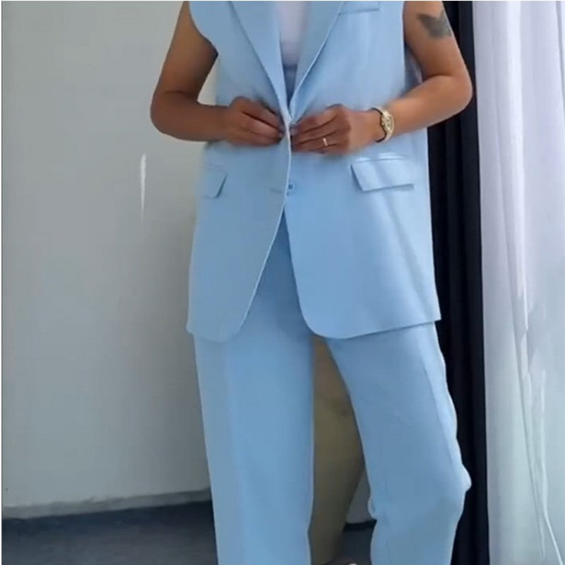 🔥50% de réduction💖 Blazer élégant sans manches et pantalon à taille haute pour femmes