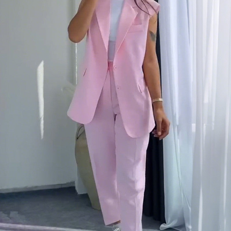 🔥50% de réduction💖 Blazer élégant sans manches et pantalon à taille haute pour femmes