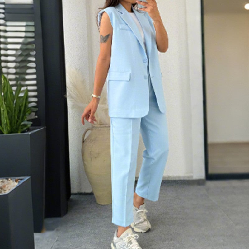 🔥50% de réduction💖 Blazer élégant sans manches et pantalon à taille haute pour femmes