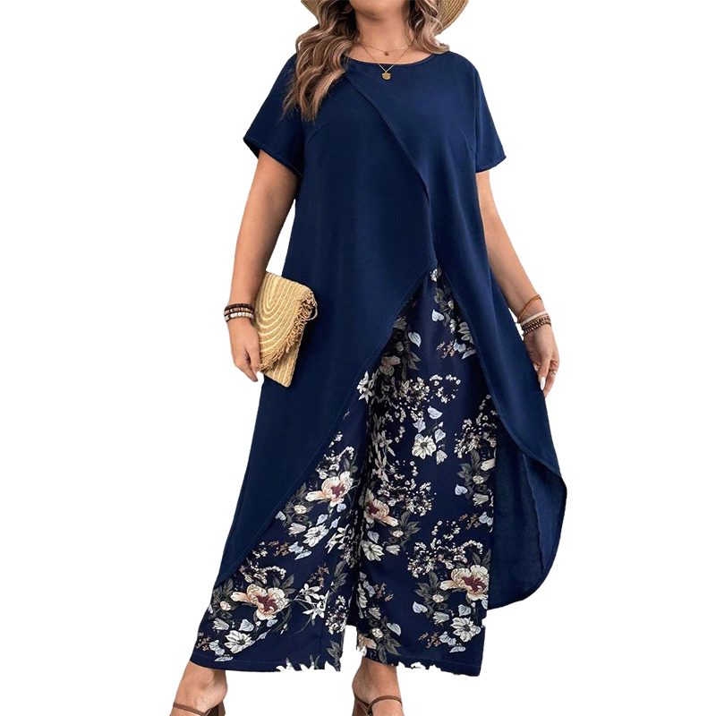 Ensemble femme - Top et pantalon imprimé de couleur unie