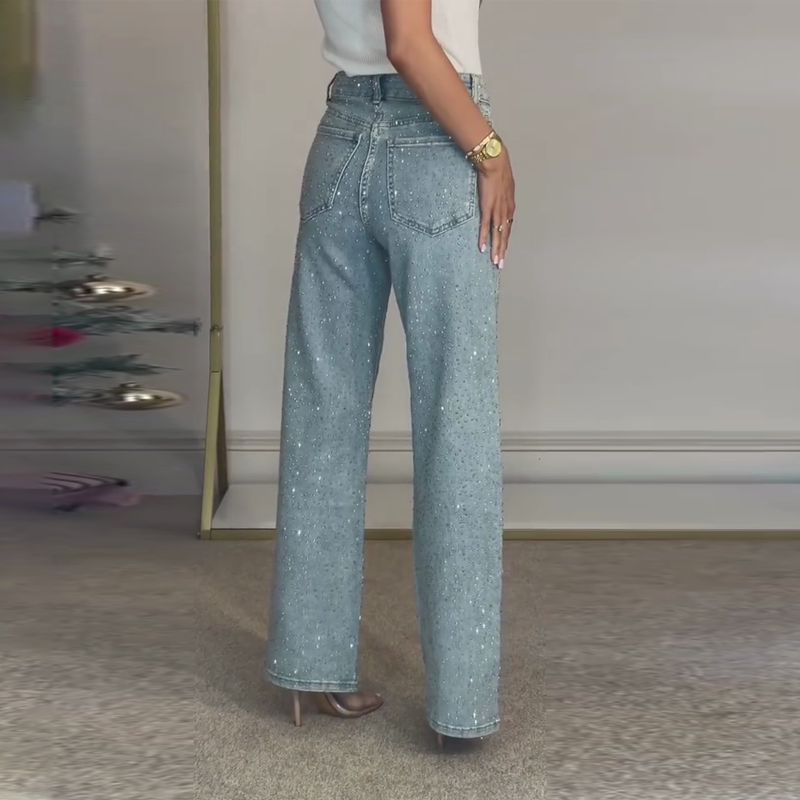 ✨2025 Hot Sale - 50% de réduction✨👗Jeans à jambe droite avec strass