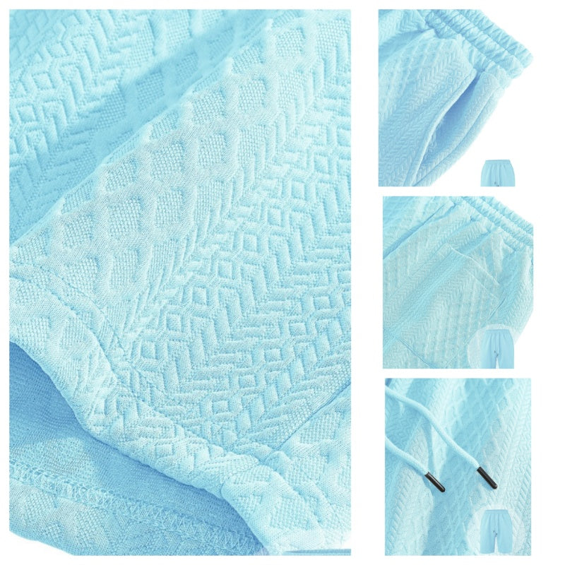 💪Ensemble 2 pièces pour homme : haut à col rabattu et manches courtes à motif losange et short à cordon