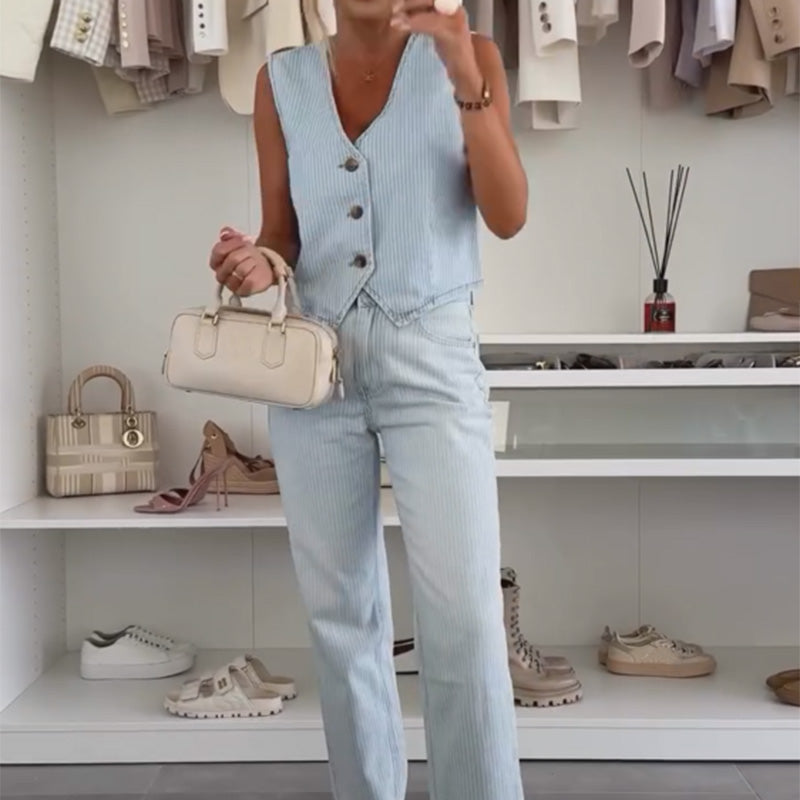 Ensemble Élégant pour Femme – Haut Sans Manches et Pantalon