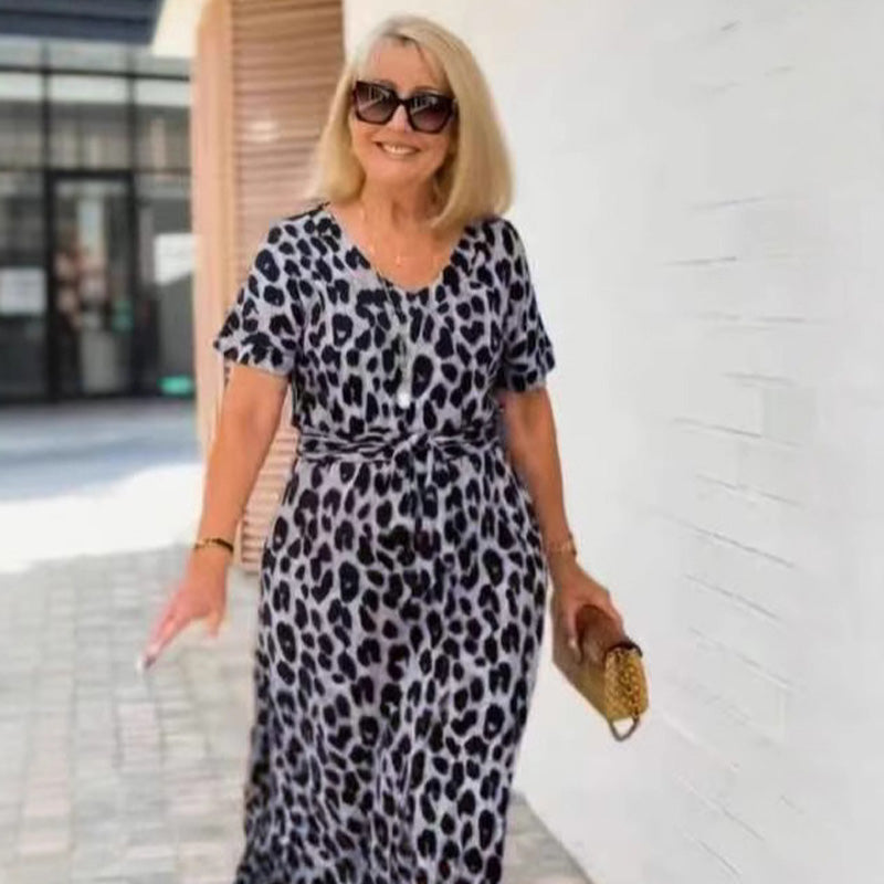 đ„Robe femme imprimĂ© lĂ©opard avec col en V- Taille ajustable & 4 saisons
