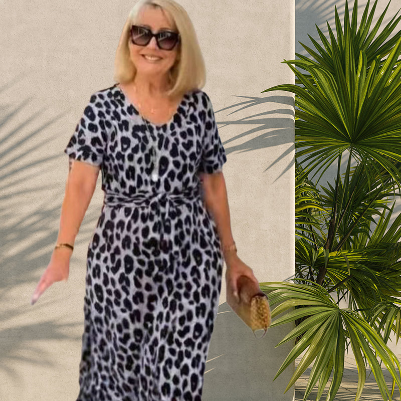 đ„Robe femme imprimĂ© lĂ©opard avec col en V- Taille ajustable & 4 saisons