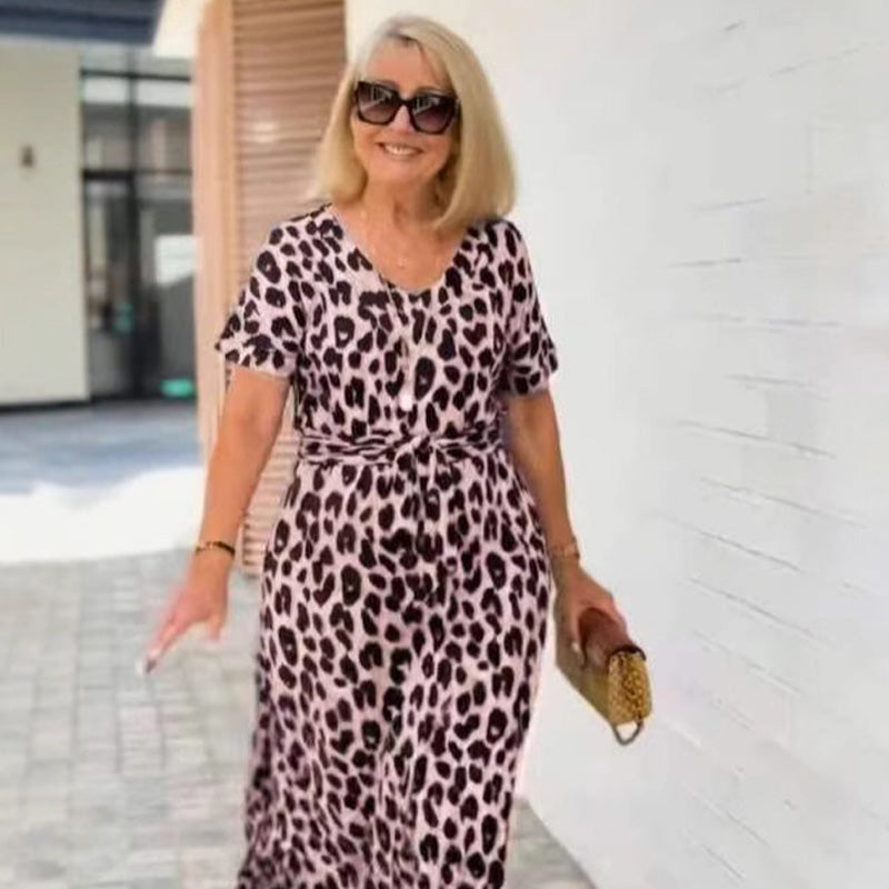 đ„Robe femme imprimĂ© lĂ©opard avec col en V- Taille ajustable & 4 saisons