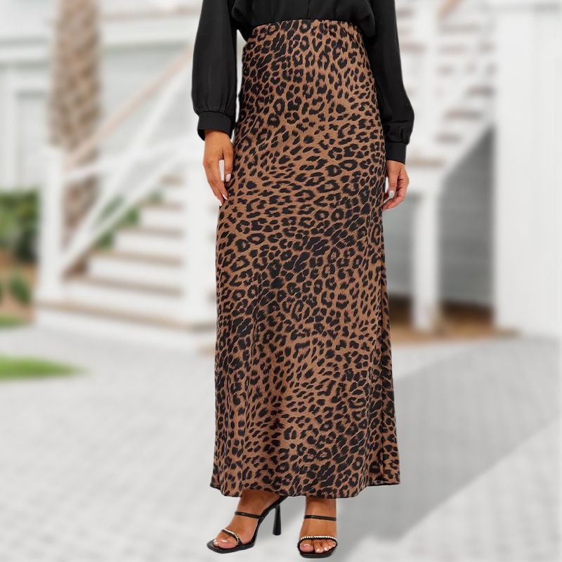 Jupe longue sexy taille haute imprimée léopard succès