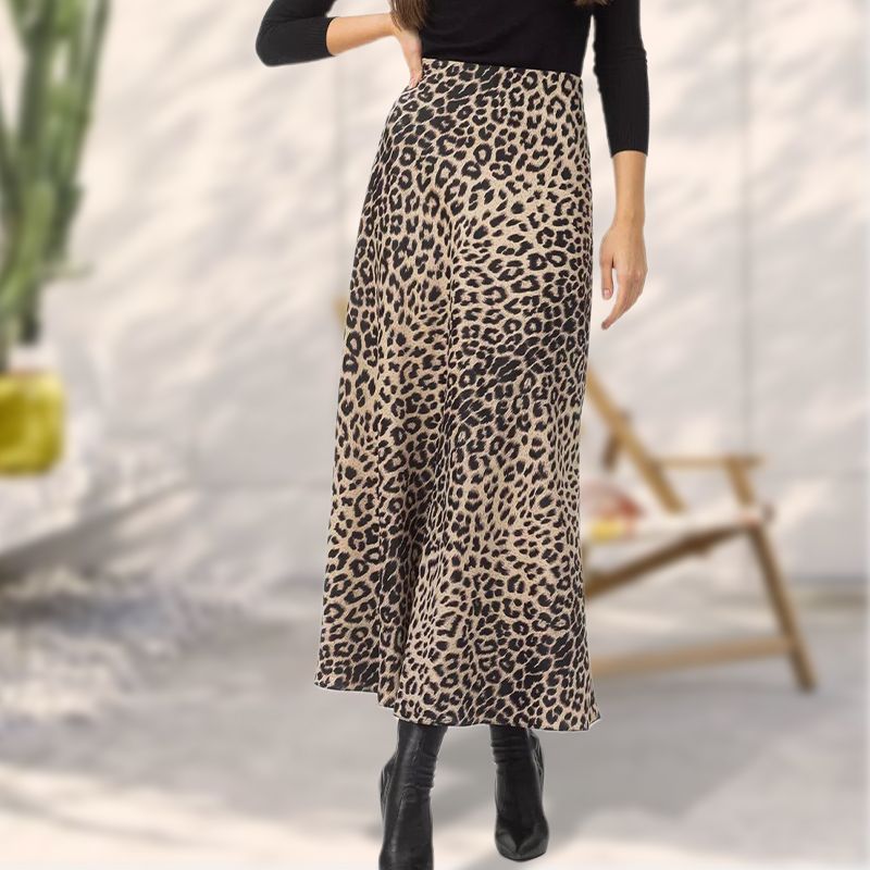 Jupe longue sexy taille haute imprimée léopard succès