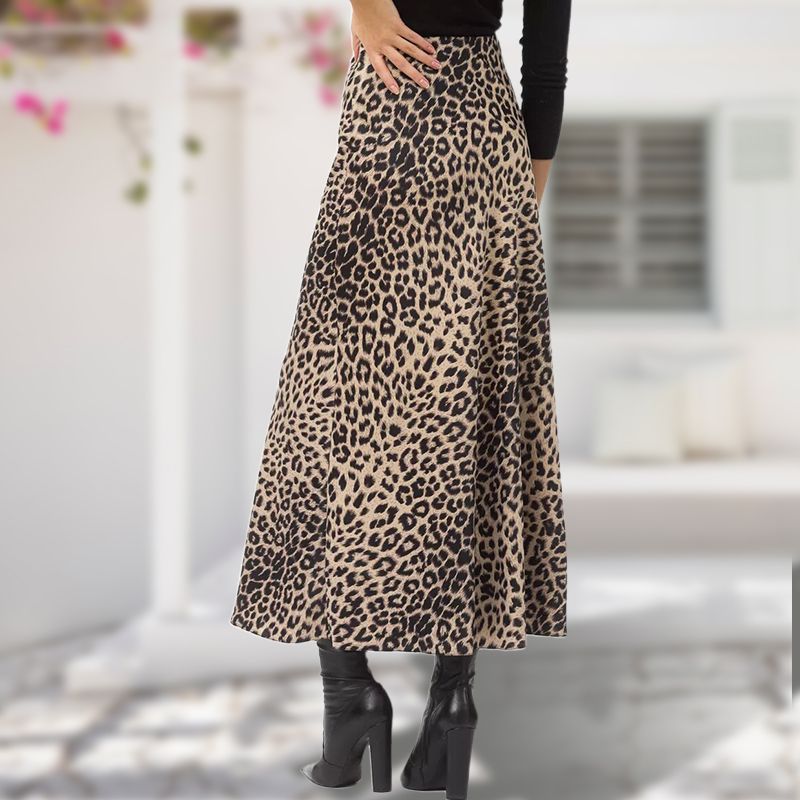 Jupe longue sexy taille haute imprimée léopard succès