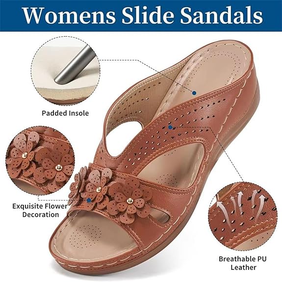 Sandale en cuir pour femme à motif floral