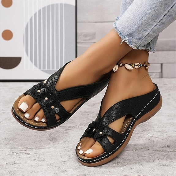 Sandale en cuir pour femme à motif floral